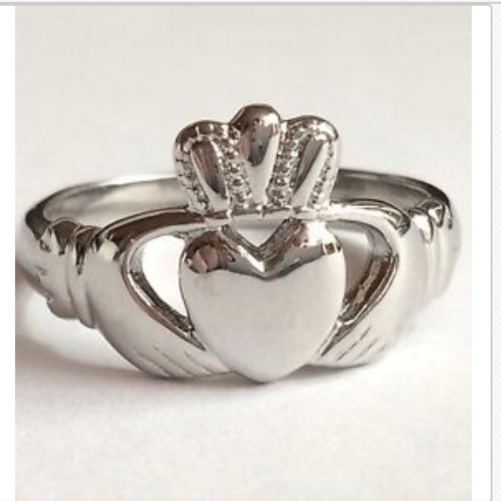 Silver Stainless Steel Claddagh Ring Celtic Irish Size 5 6 7 10